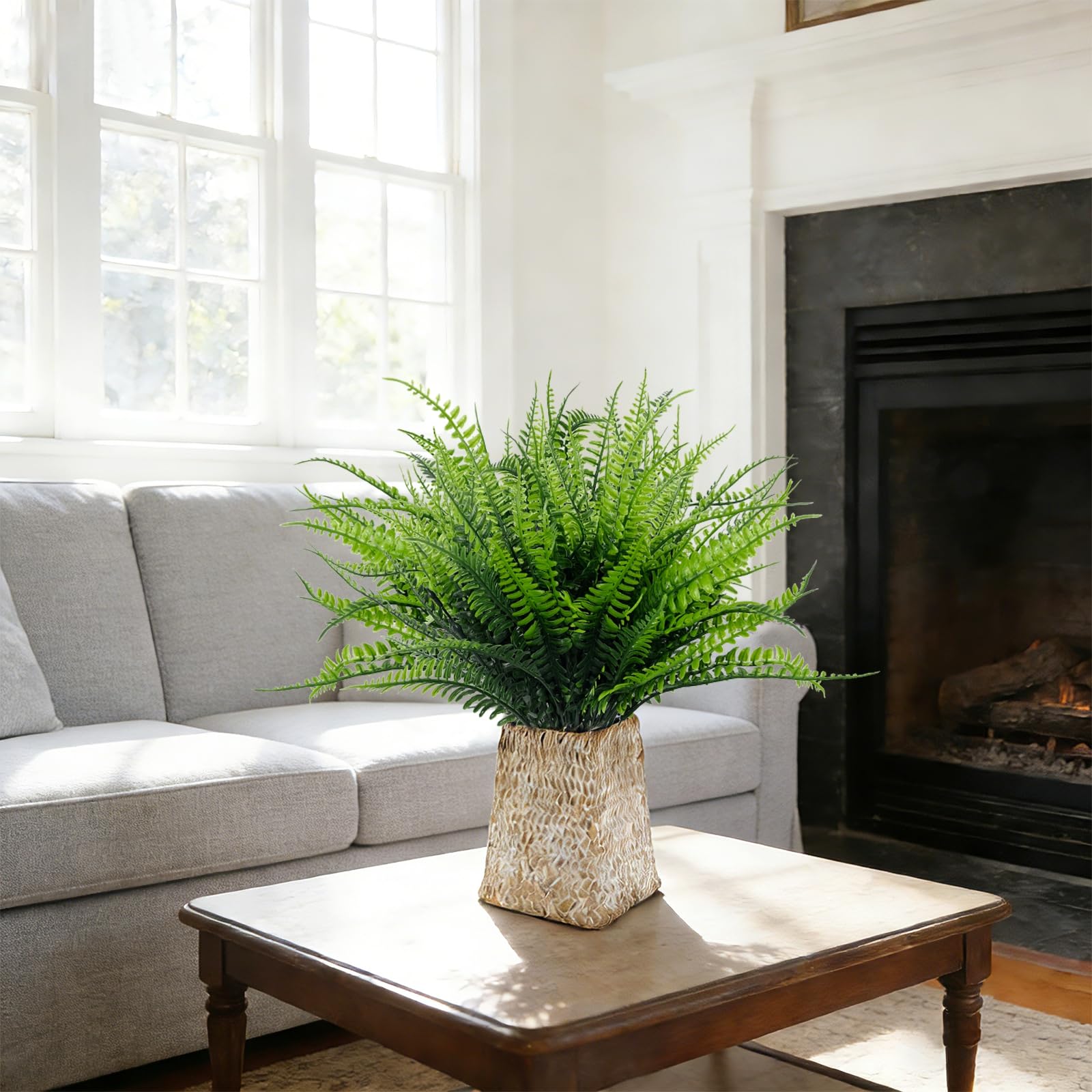 TURNMEON 20 Bundles Artificial Plants Outdoor Faux Boston Fern 17 Inch Long Length Summer Decor, Fake Plants UV Resistant No Fade Plastic Greenery Shrubs Flowers for Garden Porch Indoor Cemetery Decor - Image 7