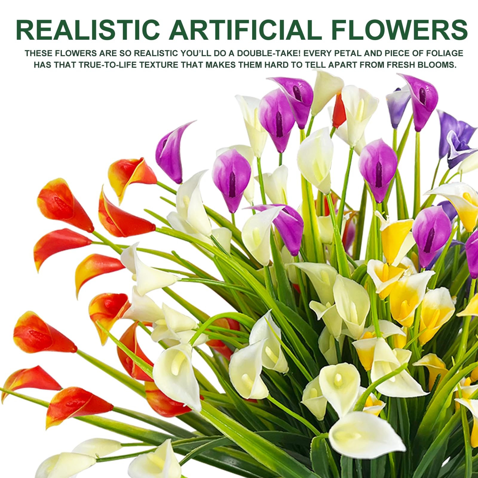 TURNMEON 20 Bundles Calla Lily (400 Heads) Artificial Flowers for Outdoors, Fake Plants UV Resistant Faux Plastic Fake Flowers for Indoor Planter Porch Gardens Home Summer Cemetery Decor(Color Mix) - Image 3