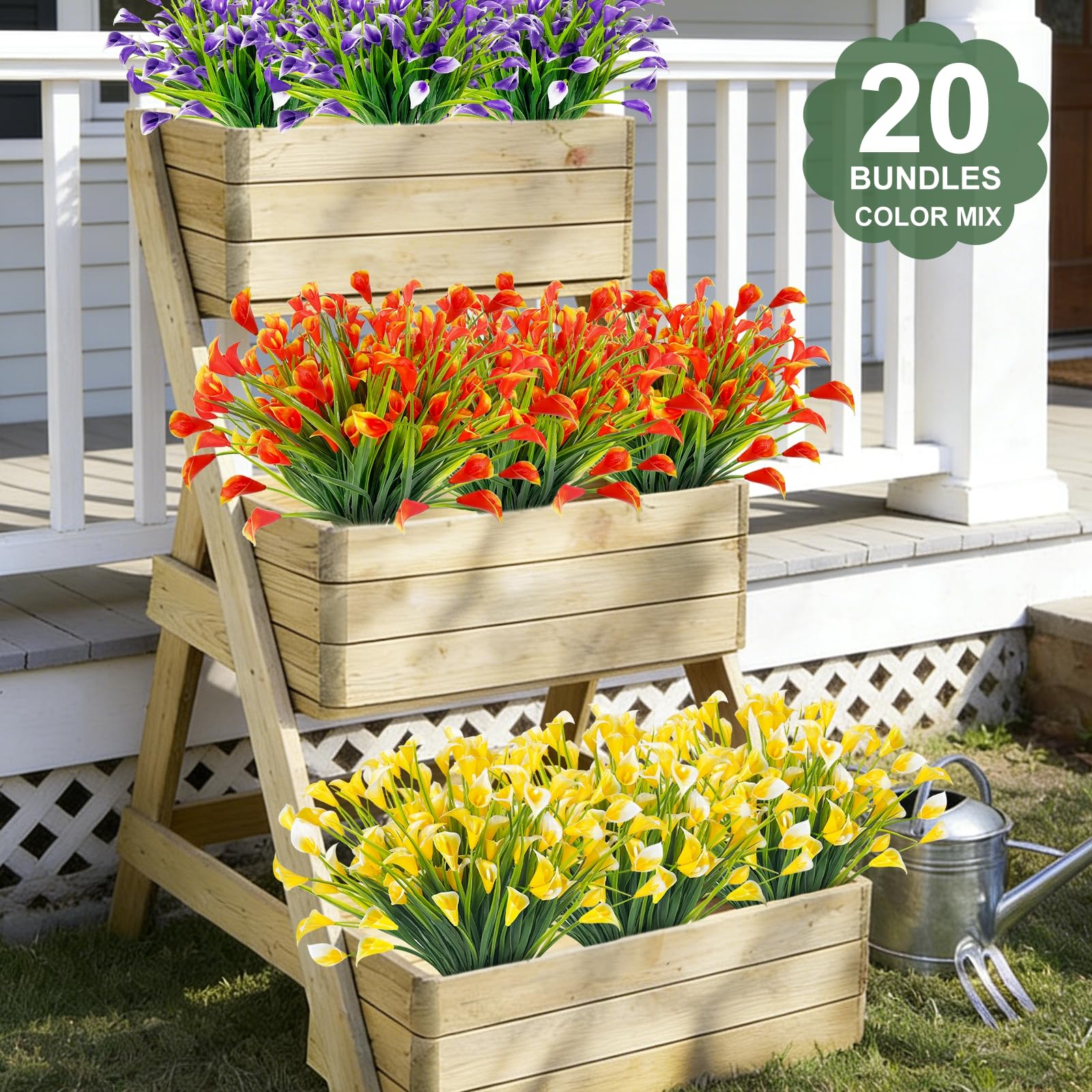 TURNMEON 20 Bundles Calla Lily (400 Heads) Artificial Flowers for Outdoors, Fake Plants UV Resistant Faux Plastic Fake Flowers for Indoor Planter Porch Gardens Home Summer Cemetery Decor(Color Mix) - Image 5