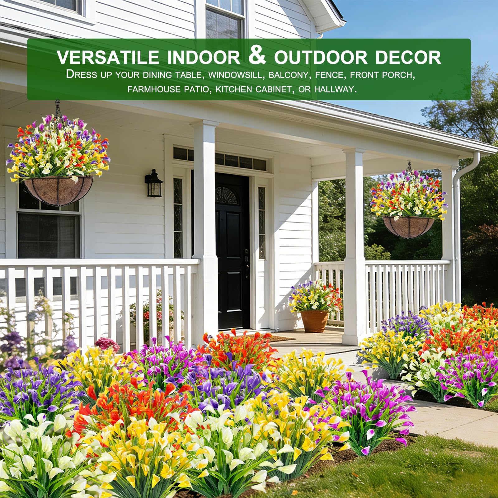 TURNMEON 20 Bundles Calla Lily (400 Heads) Artificial Flowers for Outdoors, Fake Plants UV Resistant Faux Plastic Fake Flowers for Indoor Planter Porch Gardens Home Summer Cemetery Decor(Color Mix) - Image 8