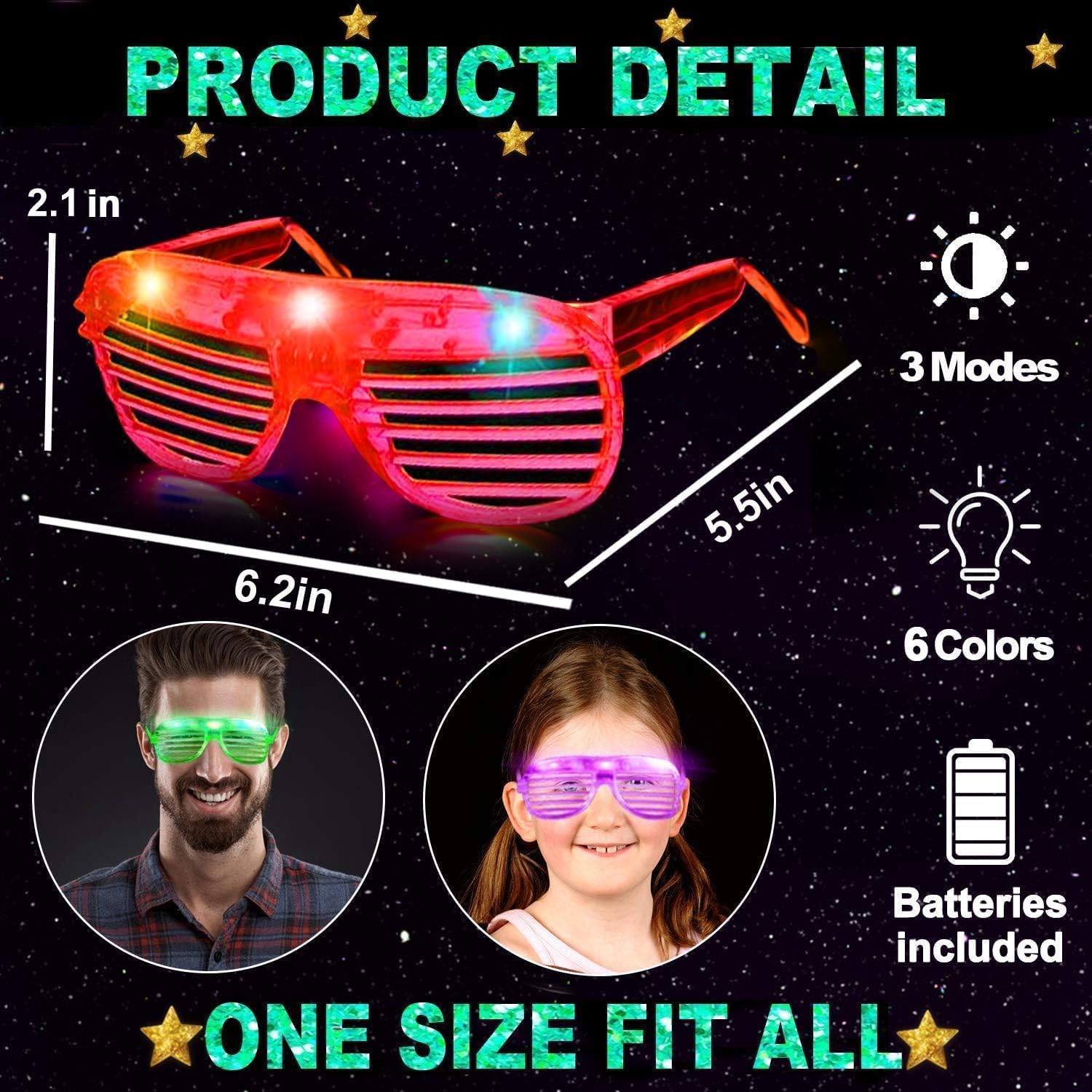 TURNMEON 20 Pack LED Glasses Party Favors, 6 Colors Light Up Glasses Glow In The Dark Party Supplies Shutter Shades Glow Sticks Glasses Neon Party Birthday Wedding Concerts Pool Patriotic - Image 4