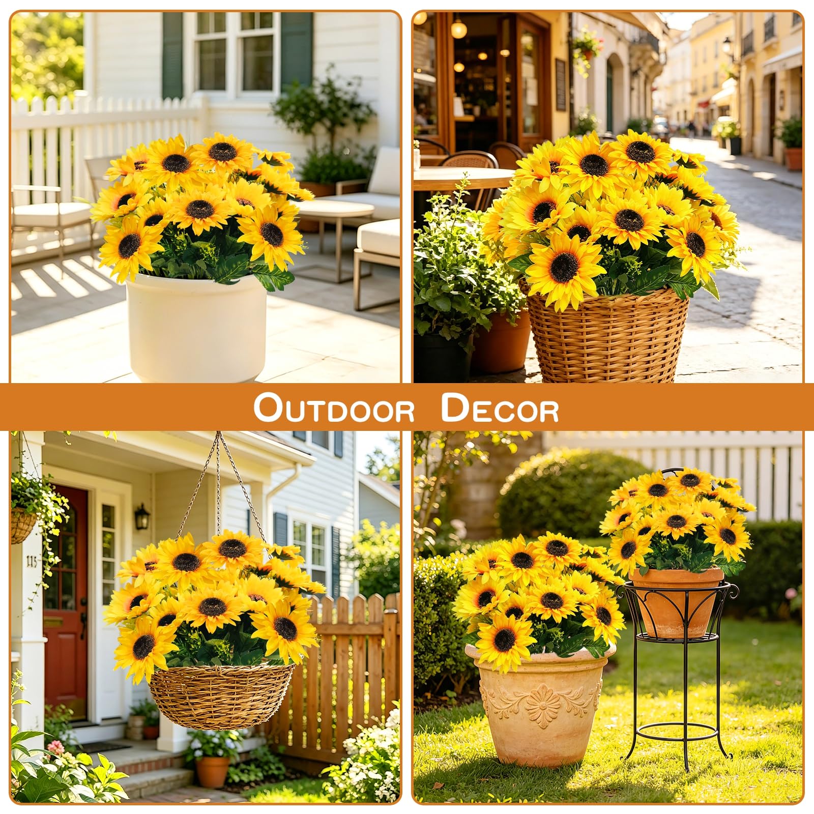 TURNMEON 28Pcs Sunflowers Artificial Flowers for Outdoors Summer Decor, 4 Pack Fake Flowers Silk Faux Sunflower Bouquet Arrangement for Vase Wedding Table Indoor Home Grave Flowers Cemetery Decor - Image 4