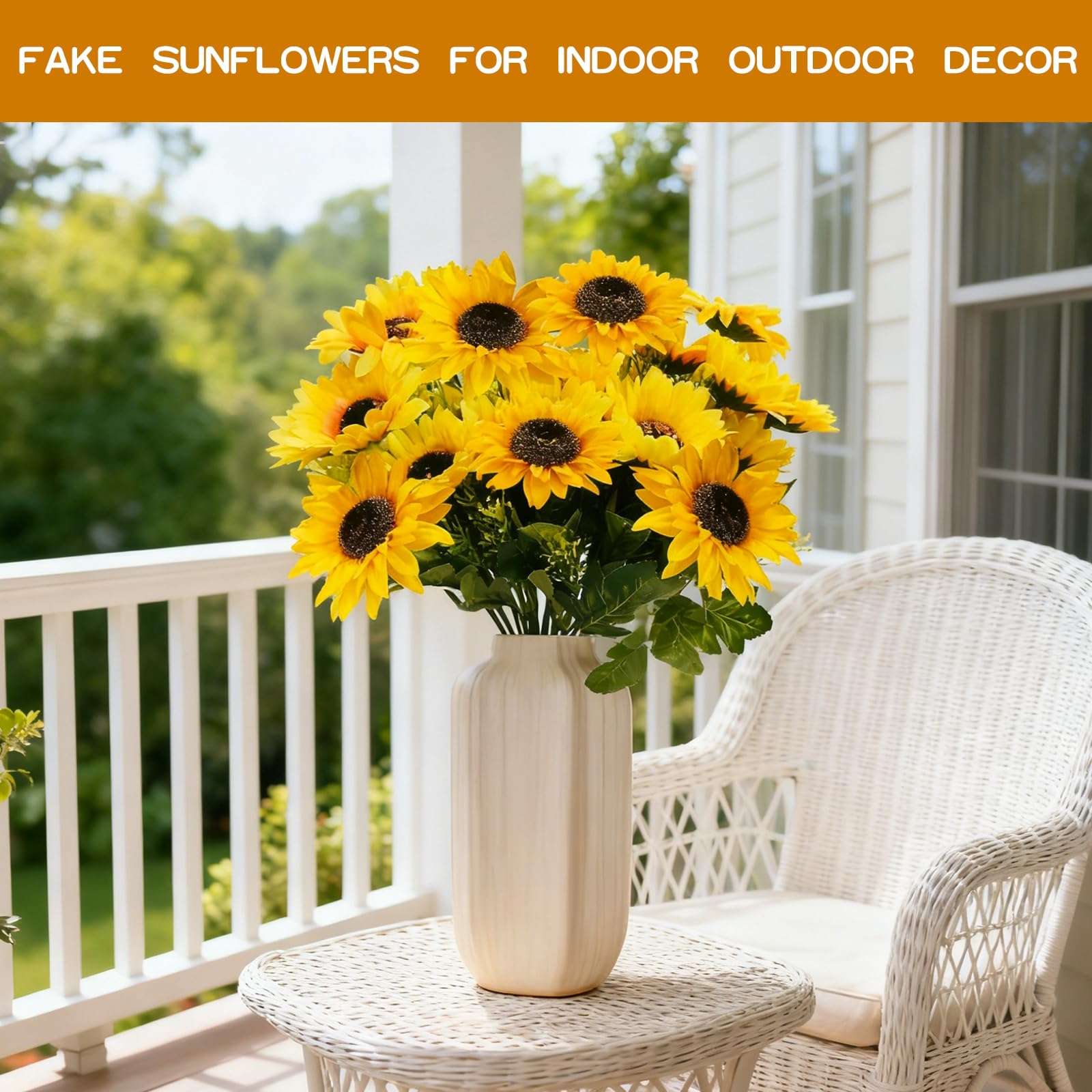 TURNMEON 28Pcs Sunflowers Artificial Flowers for Outdoors Summer Decor, 4 Pack Fake Flowers Silk Faux Sunflower Bouquet Arrangement for Vase Wedding Table Indoor Home Grave Flowers Cemetery Decor - Image 5