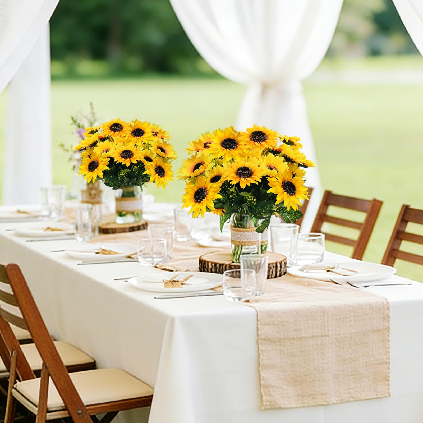 TURNMEON 28Pcs Sunflowers Artificial Flowers for Outdoors Summer Decor, 4 Pack Fake Flowers Silk Faux Sunflower Bouquet Arrangement for Vase Wedding Table Indoor Home Grave Flowers Cemetery Decor - Image 7