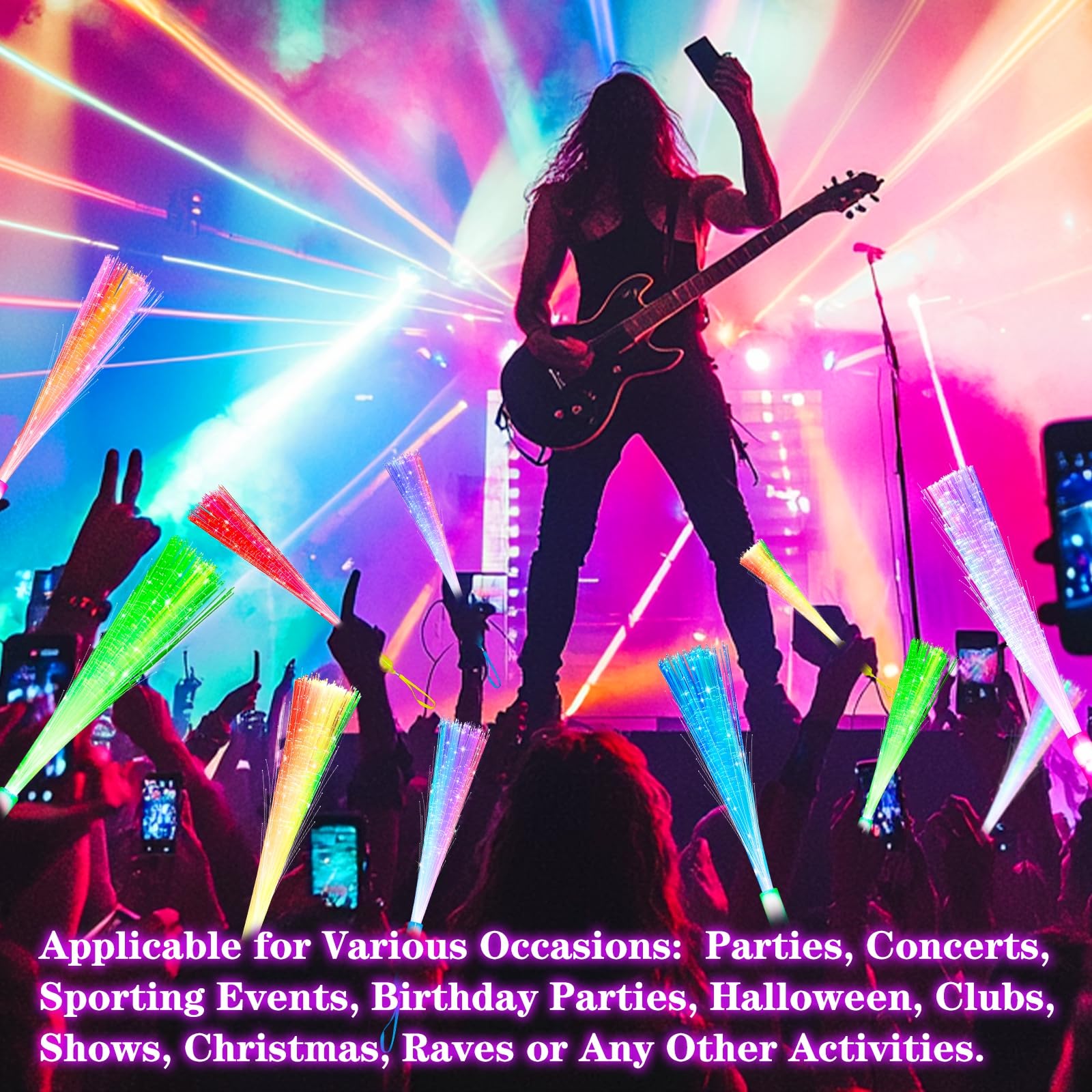 TURNMEON 30 Pcs Colorful Glow Fiber Wands,Toys Glow Sticks Bulk Party Pack for Adults,Glow in the Dark Party Supplies for Patriotic,football ,Wedding, Birthday,Classroom,Concert,Pool carnival - Image 5