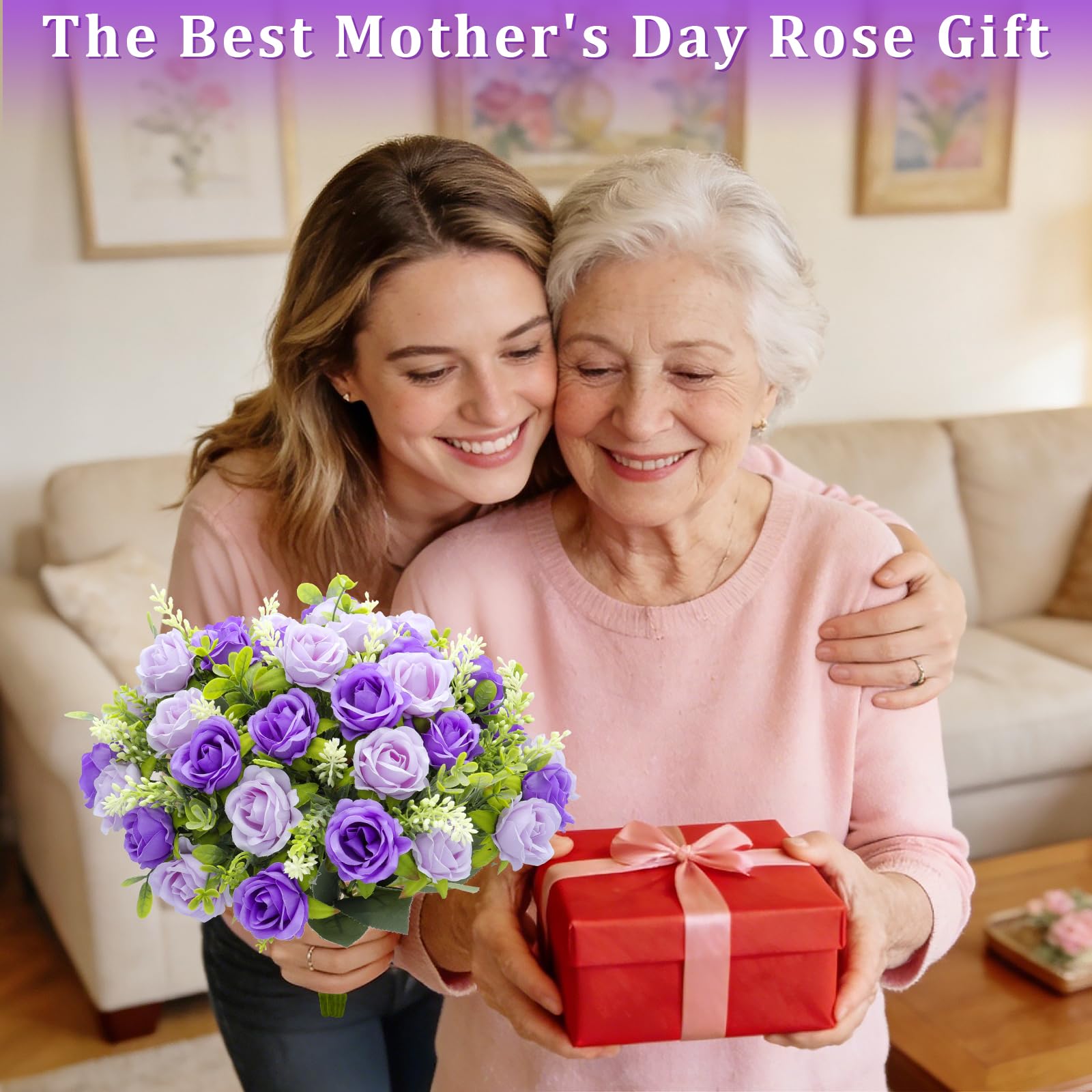 TURNMEON 40 Heads Fake Roses Artificial Flowers for Outdoors, 4 Bouquets UV Resistant Fake Flower Bouquet Faux Silk Roses for Wedding Birthday Party Home Mother's Day Cemetery Summer Decor(Purple) - Image 6