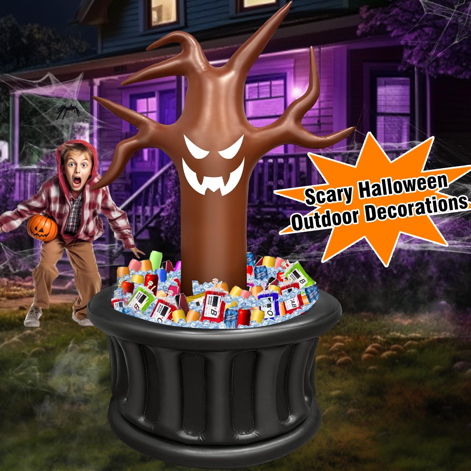 TURNMEON 5 Ft Halloween Infltable Drink Cooler, 100+ Cans Large Capacity Halloween Inflatable Dead Tree Cooler Decoration Party Supplies for Outdoor Indoor Home Halloween Theme Parties Events - Image 3