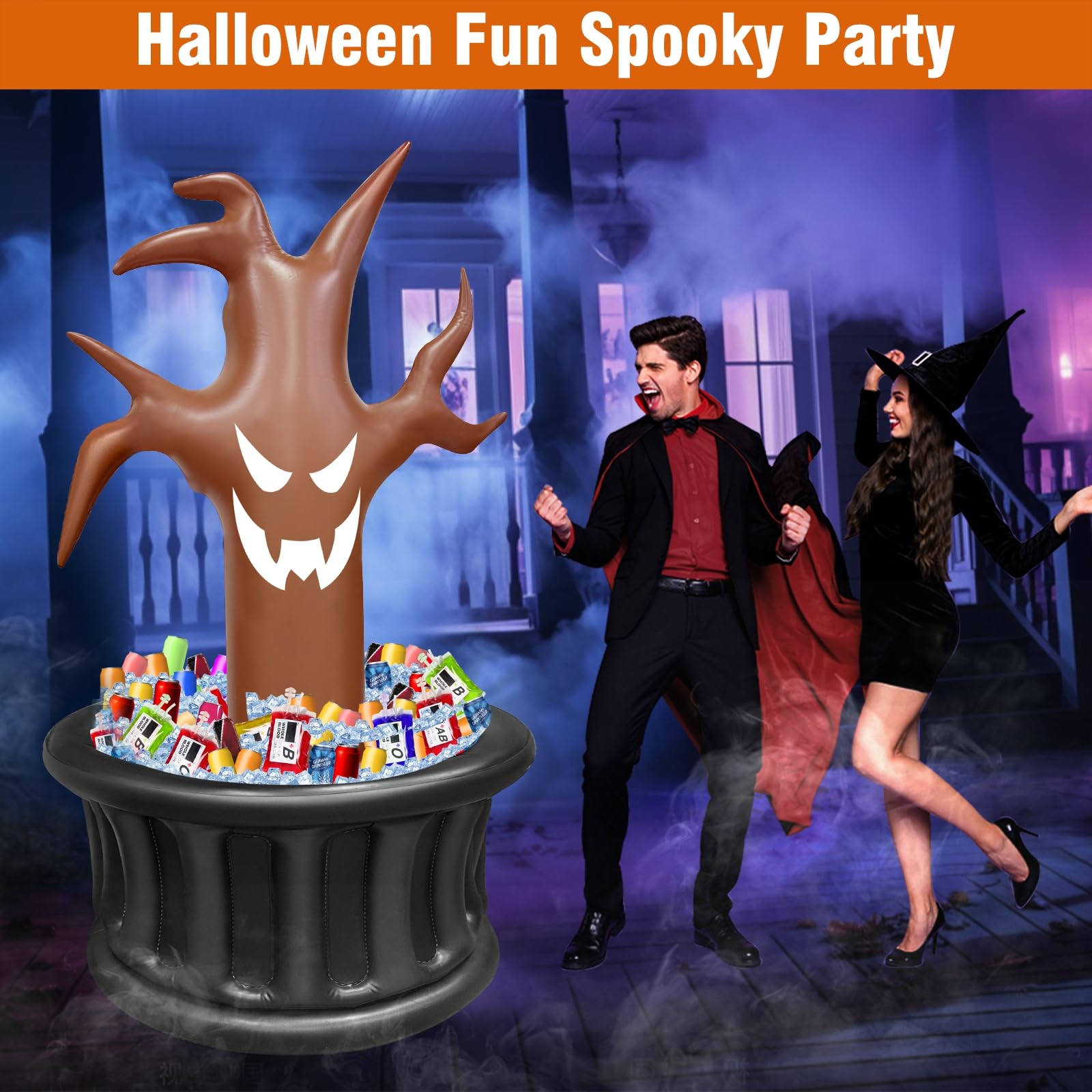 TURNMEON 5 Ft Halloween Infltable Drink Cooler, 100+ Cans Large Capacity Halloween Inflatable Dead Tree Cooler Decoration Party Supplies for Outdoor Indoor Home Halloween Theme Parties Events - Image 4