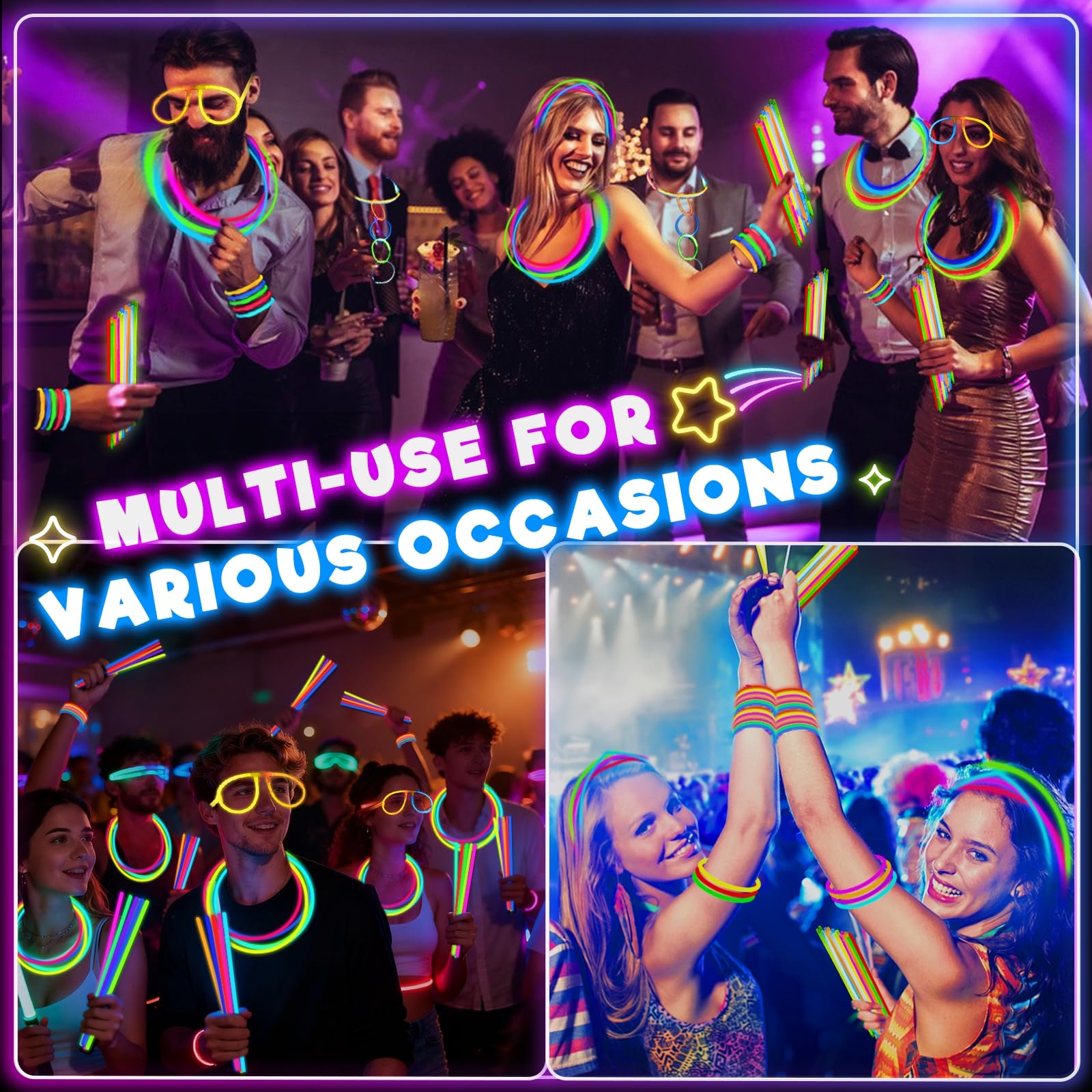 TURNMEON 500 Pack Ultra Bright Glow Sticks Bulk Glow In The Dark Party Supplies Necklace Bracelet with Connector 8" Light Up 14Hrs Long Last Party Favors Toy Birthday Wedding Pool Patriotic - Image 5