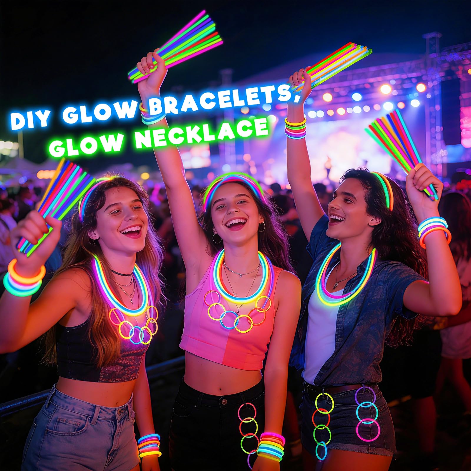 TURNMEON 500 Pack Ultra Bright Glow Sticks Bulk Glow In The Dark Party Supplies Necklace Bracelet with Connector 8" Light Up 14Hrs Long Last Party Favors Toy Birthday Wedding Pool Patriotic - Image 6