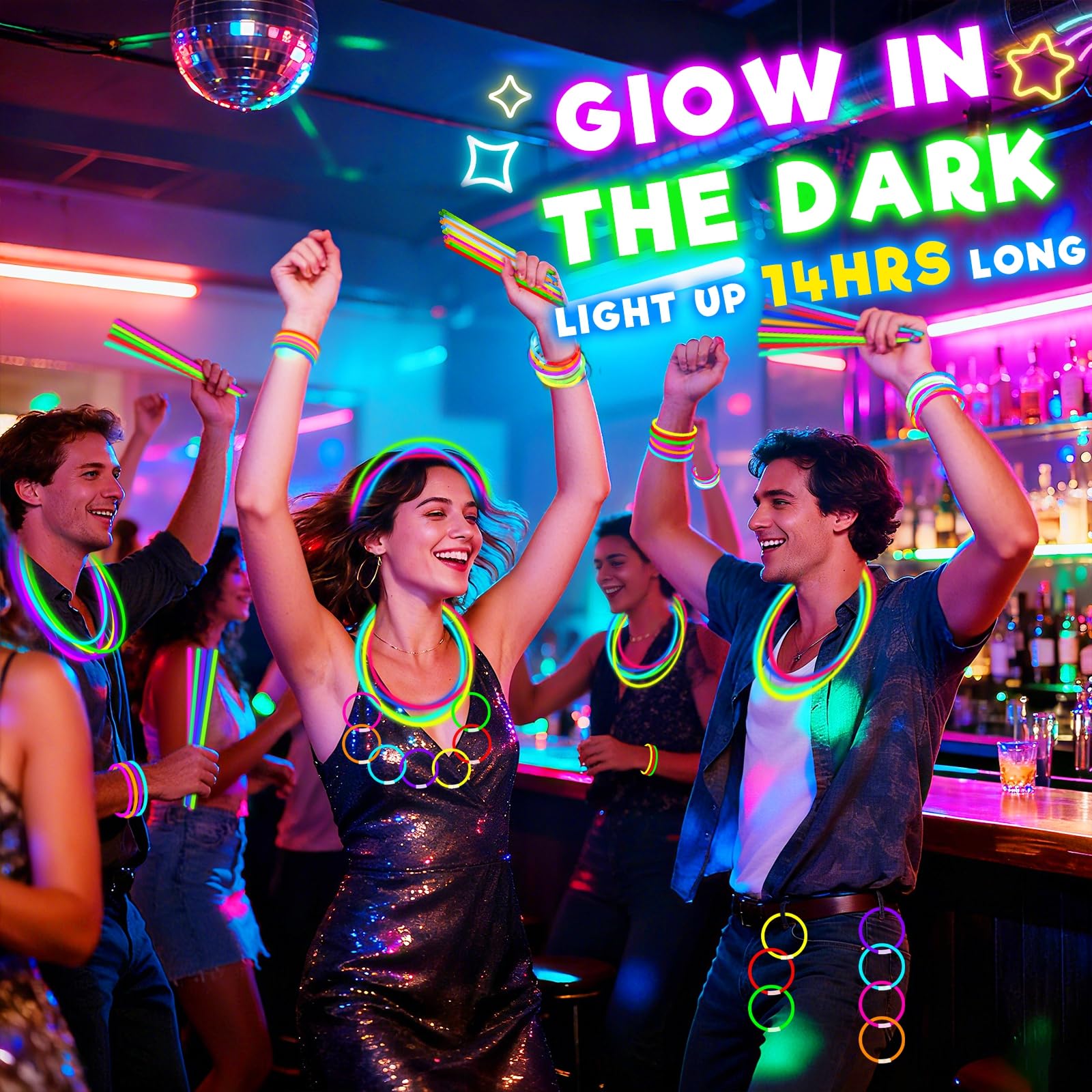 TURNMEON 500 Pack Ultra Bright Glow Sticks Bulk Glow In The Dark Party Supplies Necklace Bracelet with Connector 8" Light Up 14Hrs Long Last Party Favors Toy Birthday Wedding Pool Patriotic - Image 7
