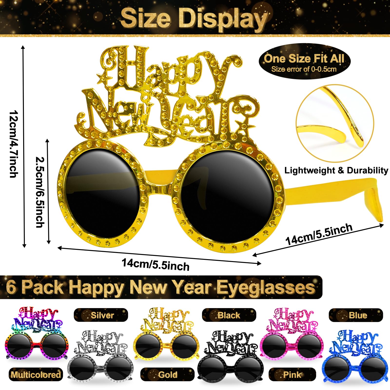 TURNMEON 6 Pairs Happy New Year 2026 Glasses New Years Eve Party Supplies Decorations, Glitter Glasses New Years Eve glasses Funny Sunglasses for New Year Celebration Photo Props Party Favors - Image 3