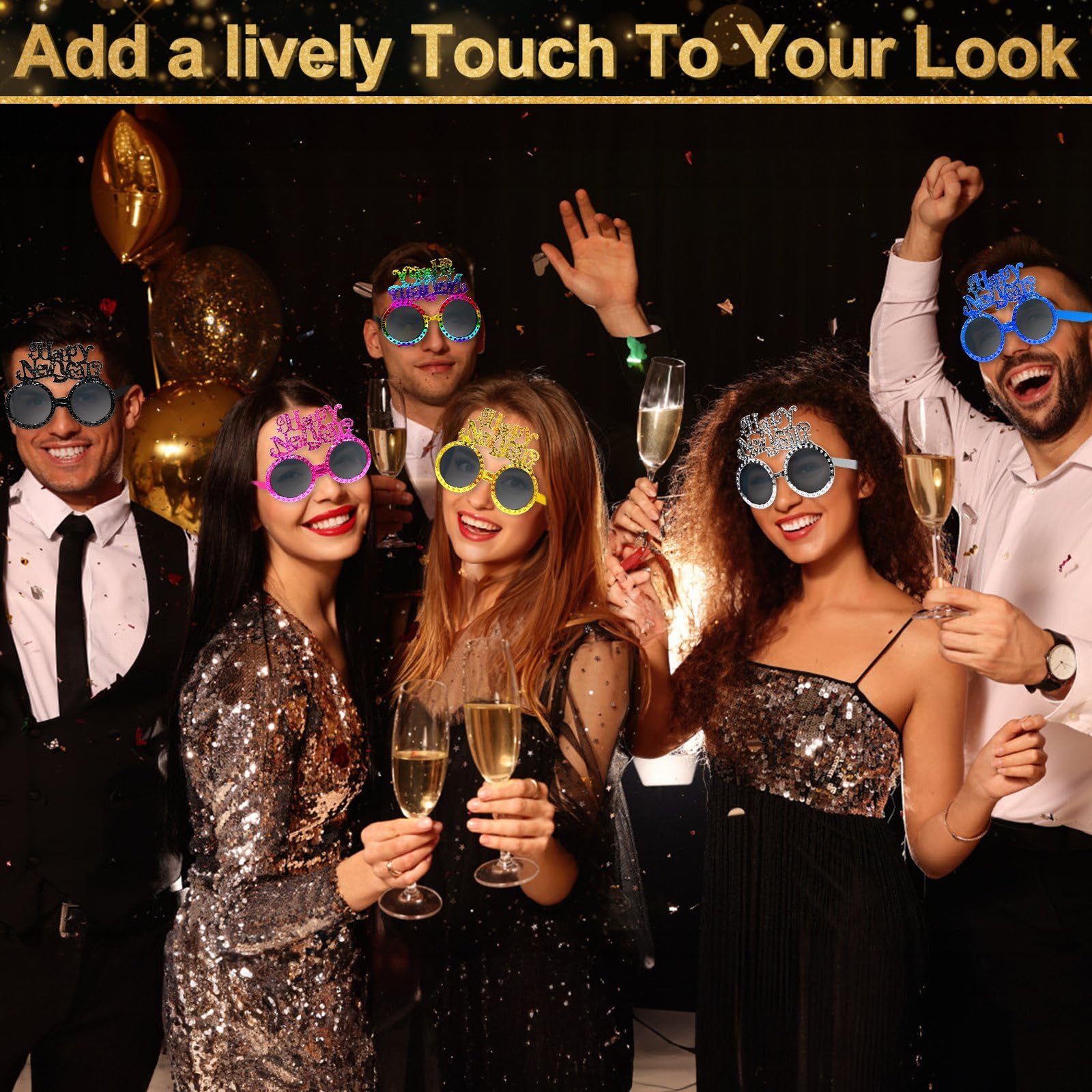 TURNMEON 6 Pairs Happy New Year 2026 Glasses New Years Eve Party Supplies Decorations, Glitter Glasses New Years Eve glasses Funny Sunglasses for New Year Celebration Photo Props Party Favors - Image 4