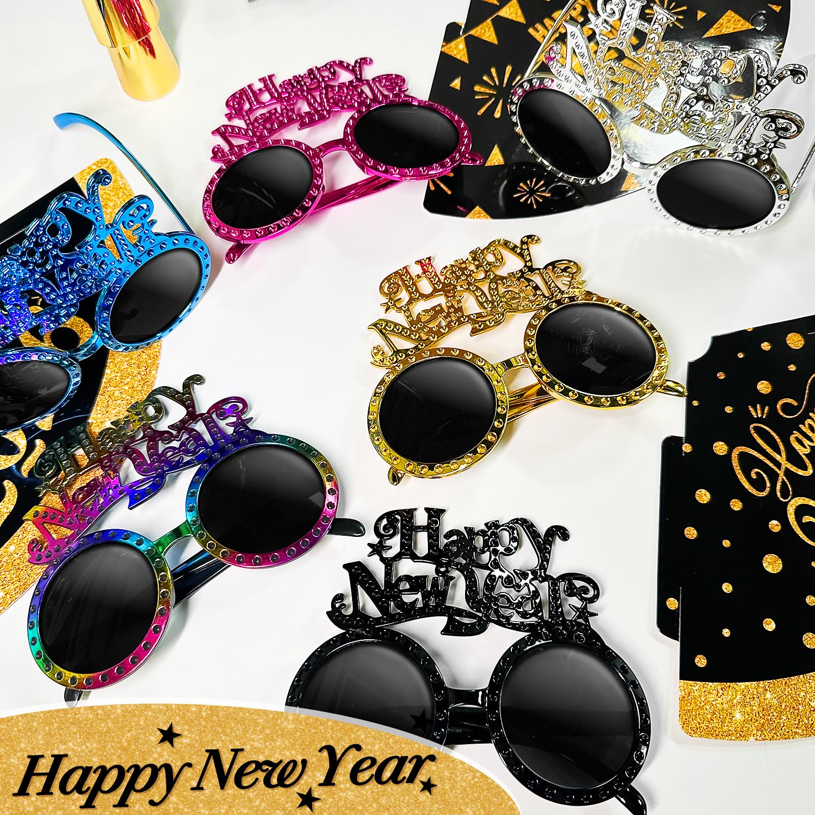 TURNMEON 6 Pairs Happy New Year 2026 Glasses New Years Eve Party Supplies Decorations, Glitter Glasses New Years Eve glasses Funny Sunglasses for New Year Celebration Photo Props Party Favors - Image 5