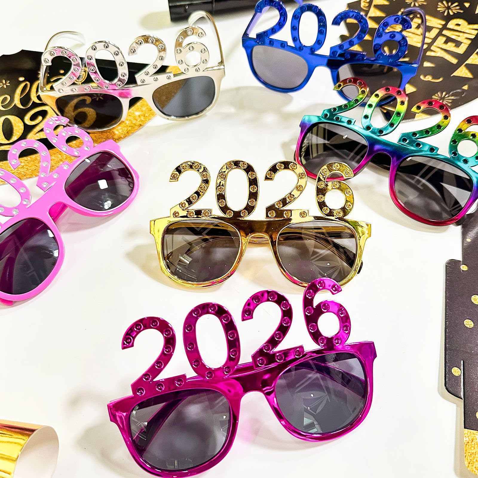 TURNMEON 6 Pairs Happy New Year Glasses Glitter 2026 Shaped Eyeglasses,New Years Eve Party Supplies 2026, New Years Eyewear Funny Sunglasses for New Year Celebration Photo Props Party Favors - Image 5