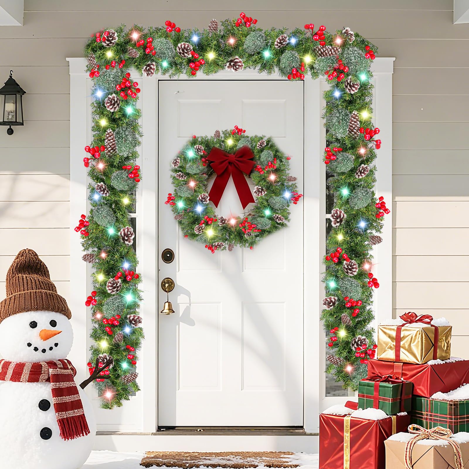 TURNMEON 9 Ft Prelit Artificial Christmas Garland Decor Timer 50 Lights 8 Modes Berry Snowy Bristle Pinecone Battery Operated Xmas Christmas Decoration Mantle Fireplace Home Indoor Outdoor - Image 4