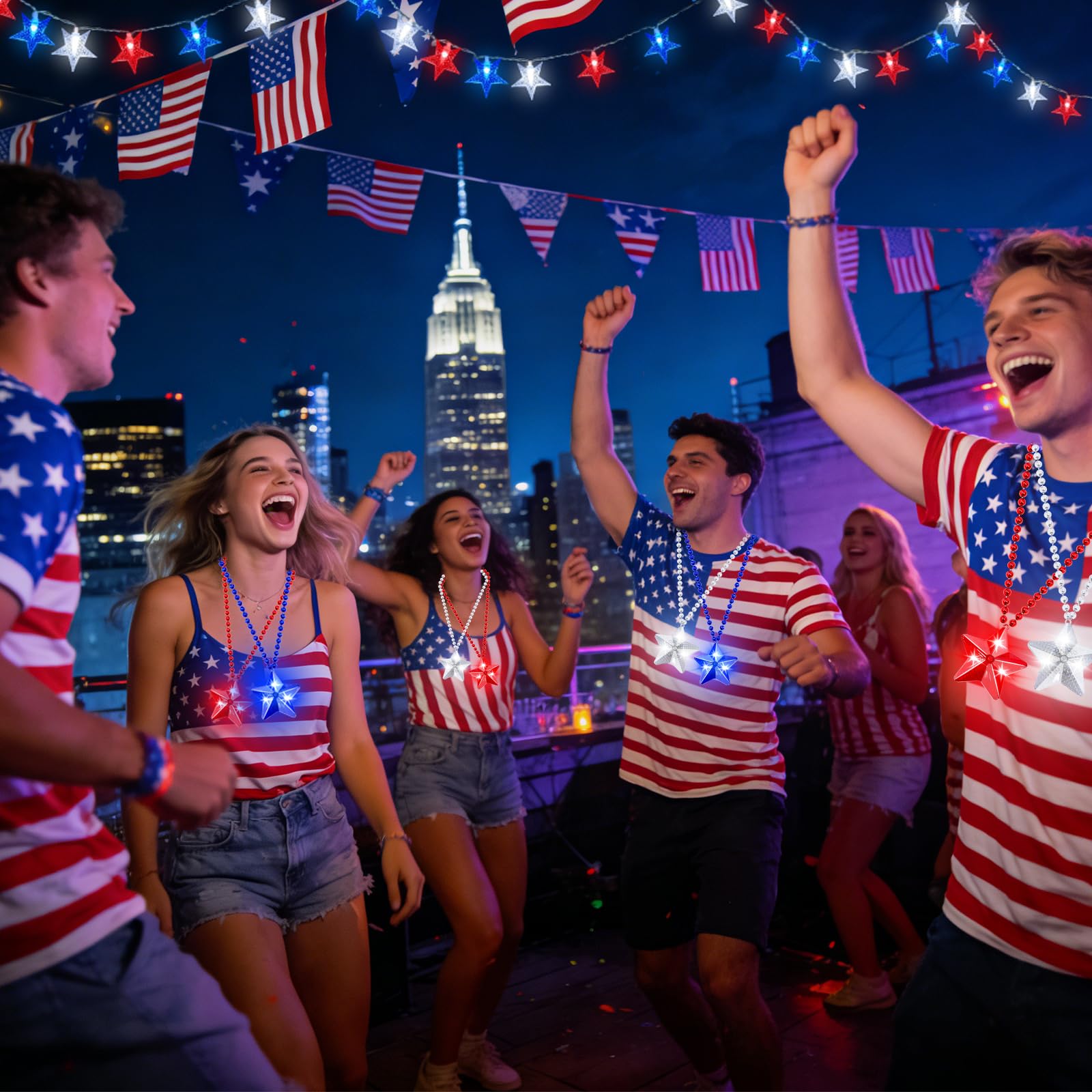 TURNMEON 9 Pack 250th Anniversary 4th of July Party Favor Light Up Necklaces Patriotic Red White Blue Party Accessories Fourth July American Stars Beads Necklaces Adults Independence Day Supplies - Image 5
