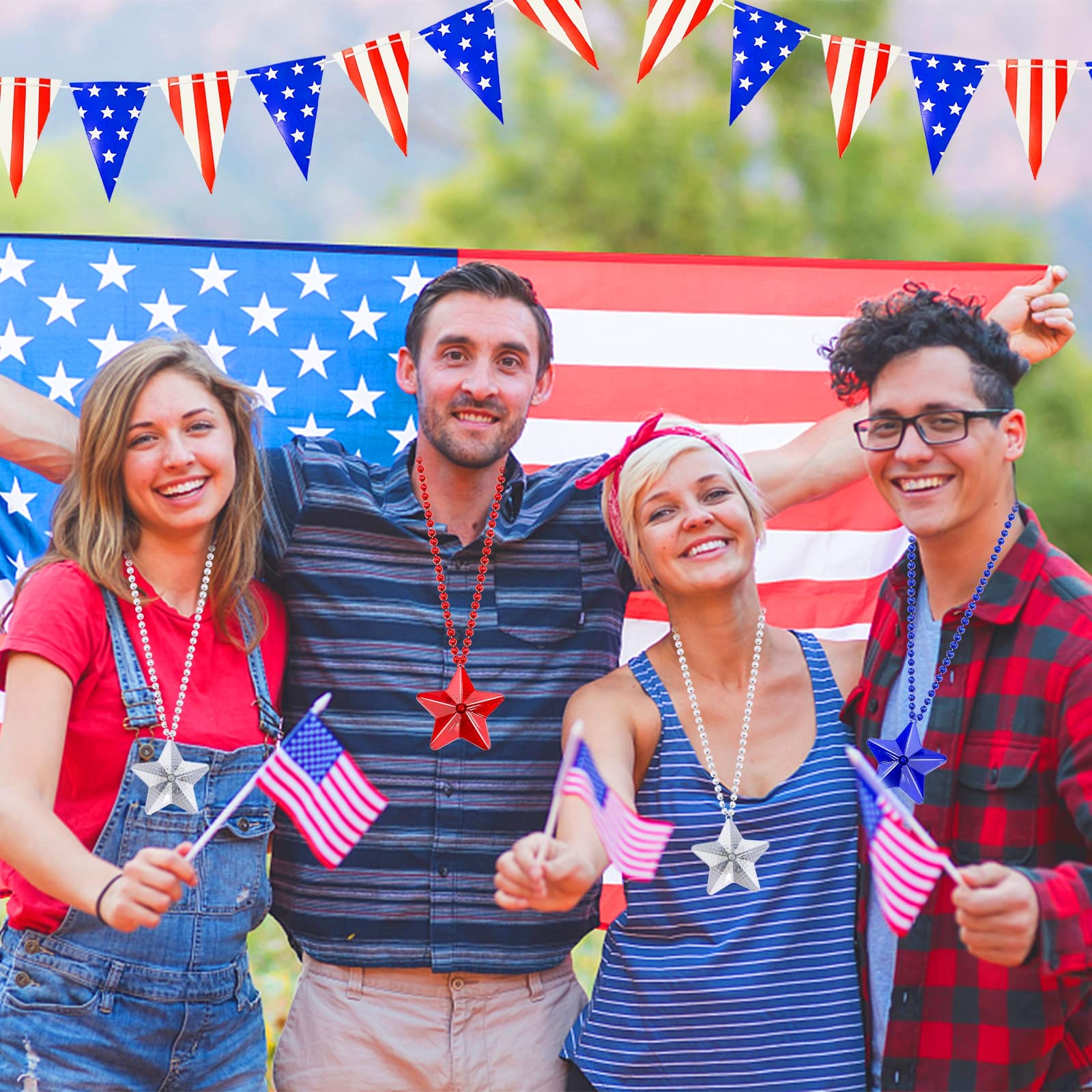 TURNMEON 9 Pack 250th Anniversary 4th of July Party Favor Light Up Necklaces Patriotic Red White Blue Party Accessories Fourth July American Stars Beads Necklaces Adults Independence Day Supplies - Image 6