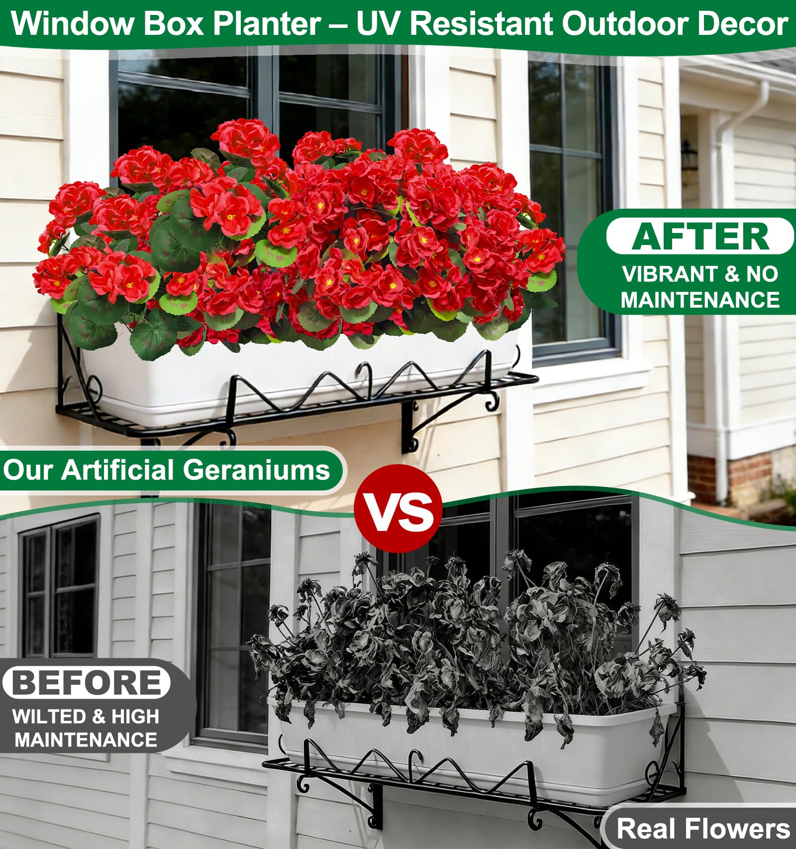 TURNMEON Artificial Geraniums Flowers for Outdoors Summer Decoration, 4 Bundles Fake Flowers Silk Red Flowers UV Resistant No Fade Faux Plants for Gardens Planter Patio Balcony Indoor Cemetery Decor - Image 3