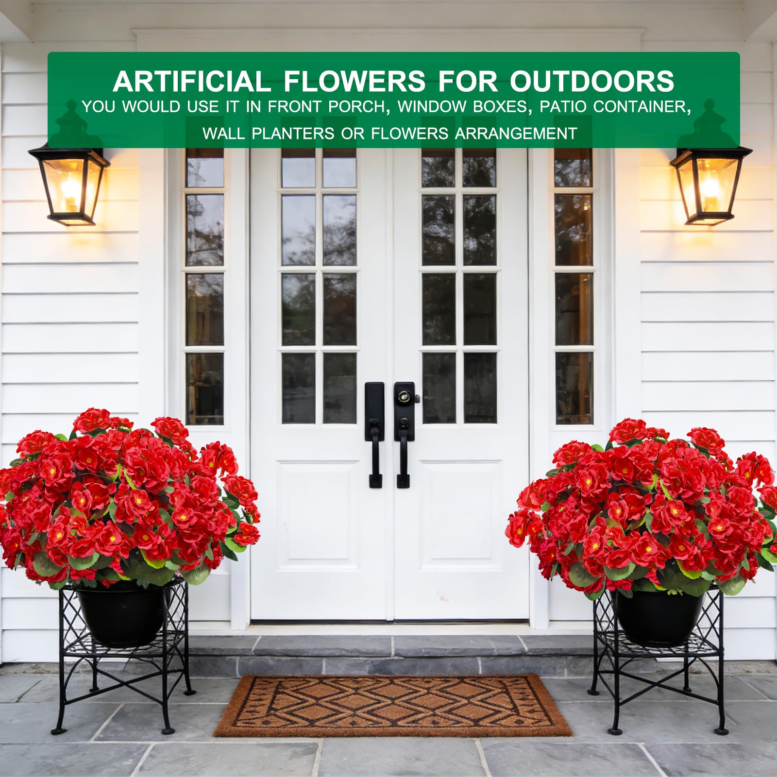 TURNMEON Artificial Geraniums Flowers for Outdoors Summer Decoration, 4 Bundles Fake Flowers Silk Red Flowers UV Resistant No Fade Faux Plants for Gardens Planter Patio Balcony Indoor Cemetery Decor - Image 4