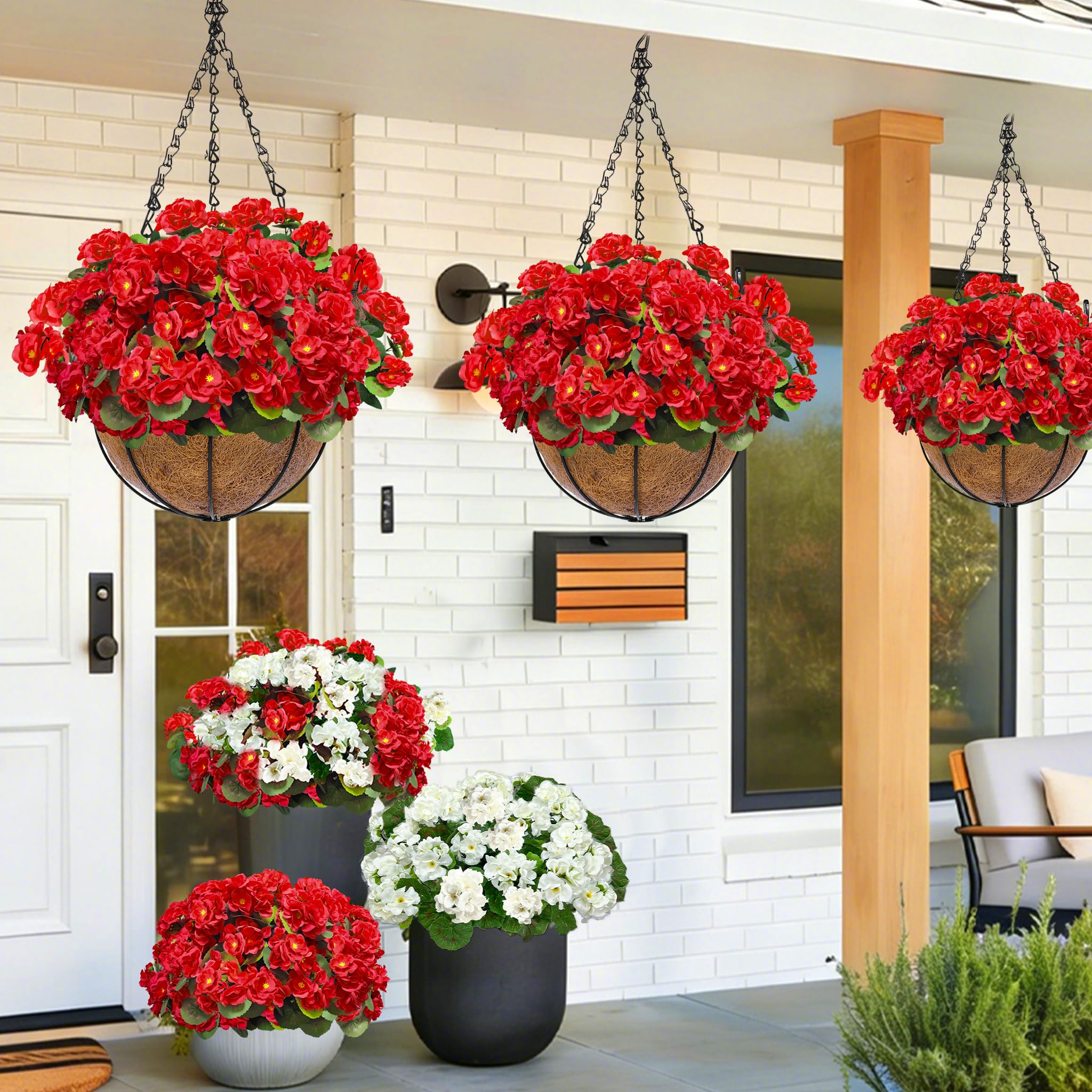 TURNMEON Artificial Geraniums Flowers for Outdoors Summer Decoration, 4 Bundles Fake Flowers Silk Red Flowers UV Resistant No Fade Faux Plants for Gardens Planter Patio Balcony Indoor Cemetery Decor - Image 5
