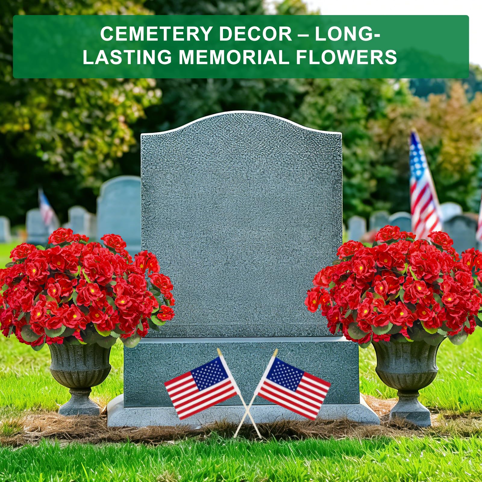 TURNMEON Artificial Geraniums Flowers for Outdoors Summer Decoration, 4 Bundles Fake Flowers Silk Red Flowers UV Resistant No Fade Faux Plants for Gardens Planter Patio Balcony Indoor Cemetery Decor - Image 7