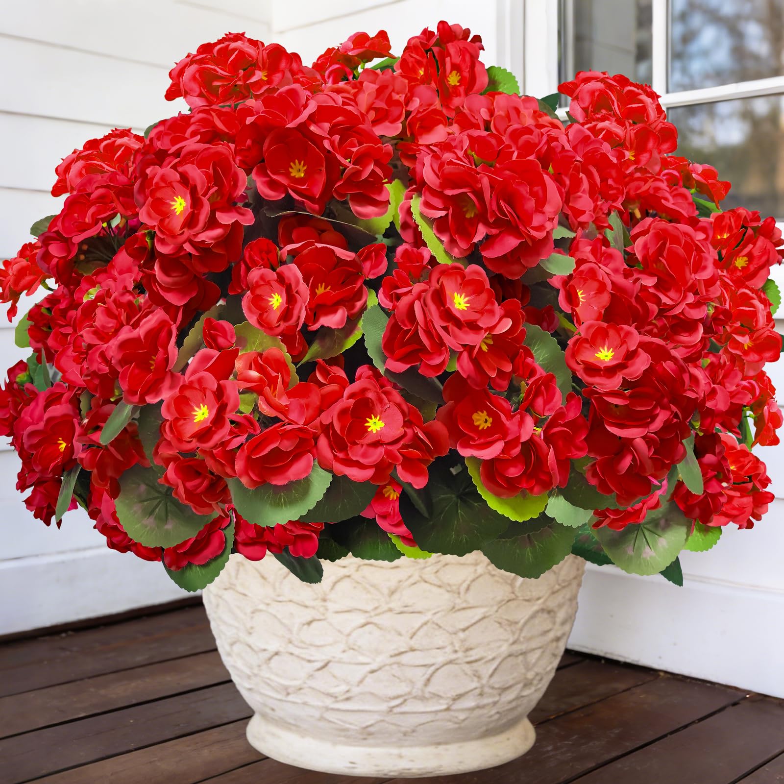 TURNMEON Artificial Geraniums Flowers for Outdoors Summer Decoration, 4 Bundles Fake Flowers Silk Red Flowers UV Resistant No Fade Faux Plants for Gardens Planter Patio Balcony Indoor Cemetery Decor - Image 9