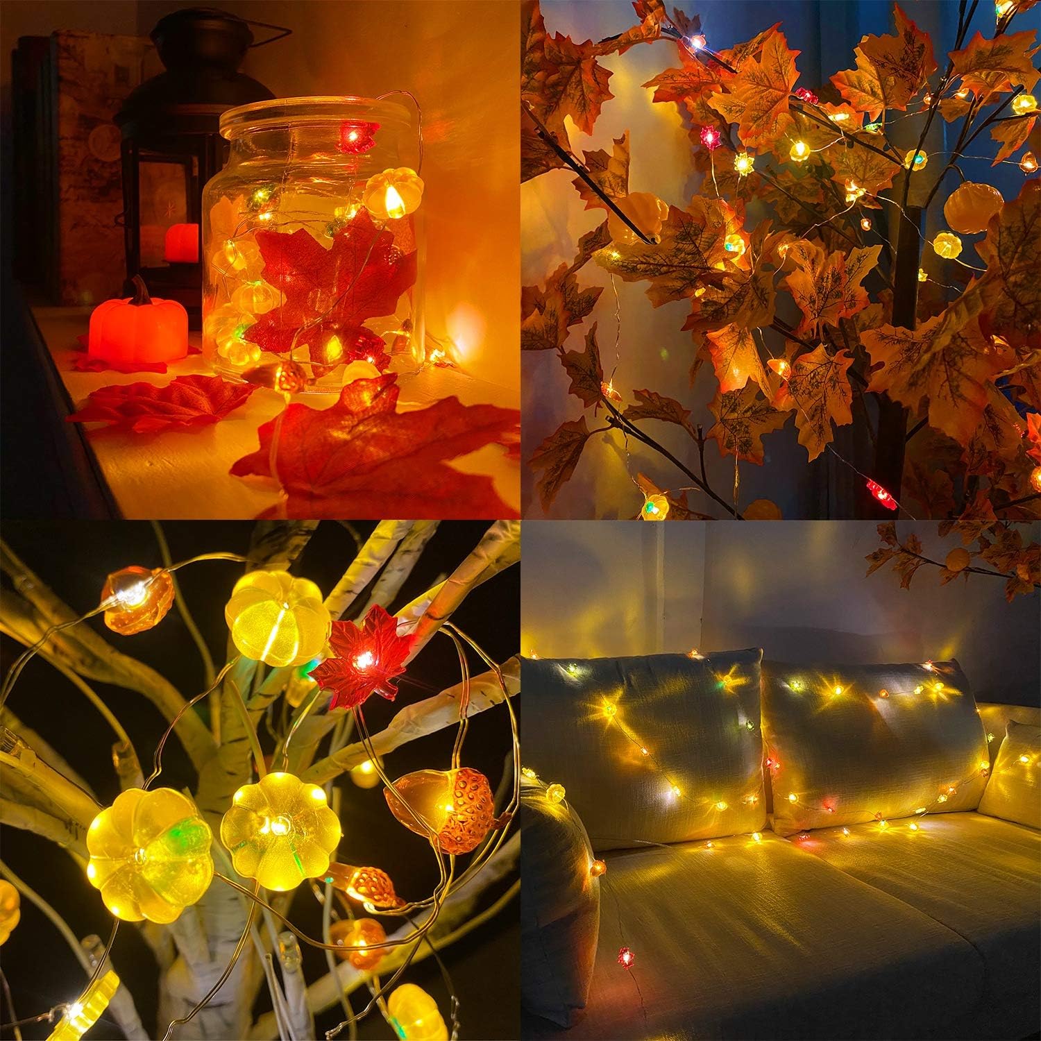 TURNMEON Fall Decor 2 Pack 3D Fall Thanksgiving Pumpkin String Lights Total 40LED/13Ft Thanksgiving Decorations for Home, 3 in 1 Battery Powered Fall Lights Halloween Decor Home Indoor Outdoor - Image 4