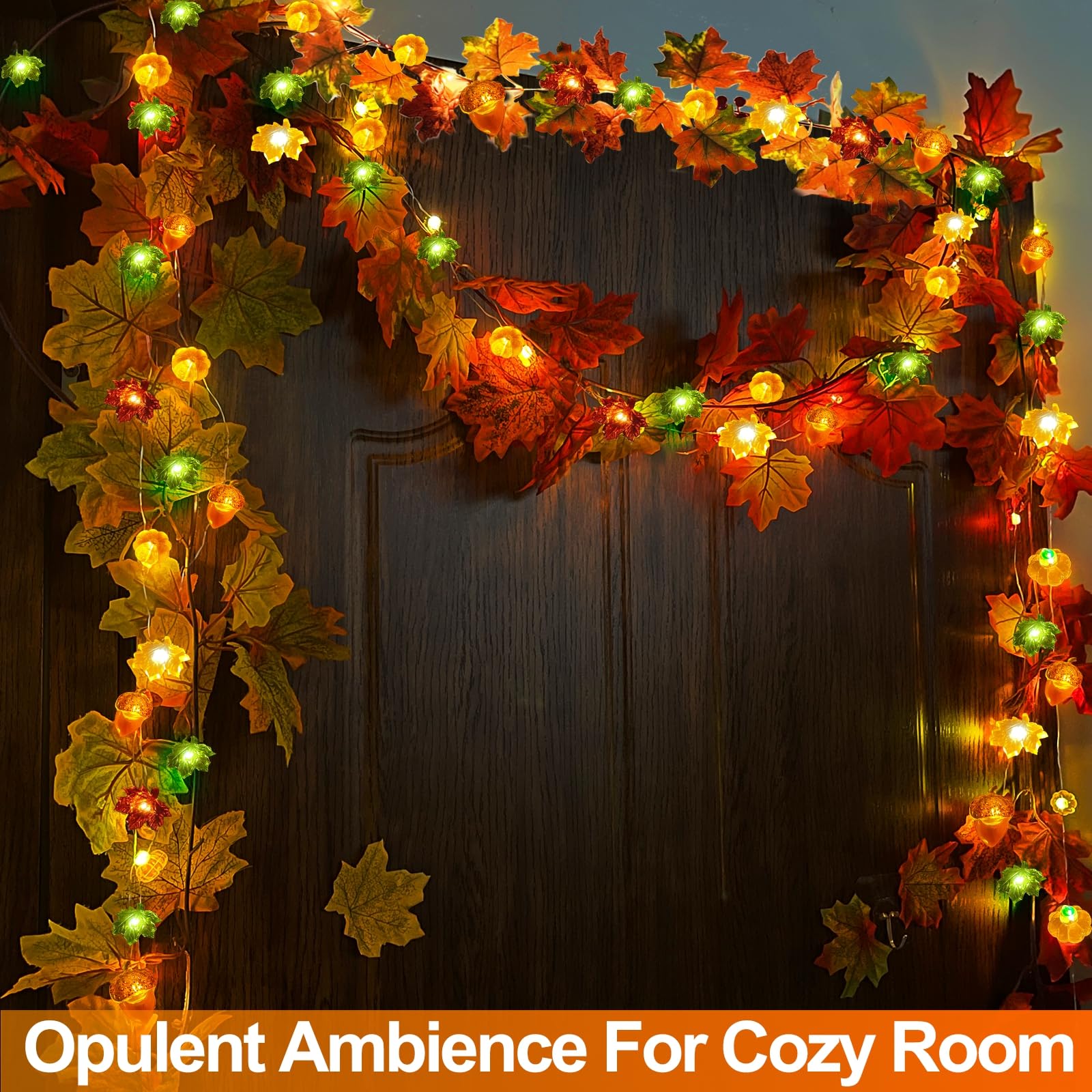 TURNMEON Fall Decor 2 Pack 3D Fall Thanksgiving Pumpkin String Lights Total 40LED/13Ft Thanksgiving Decorations for Home, 3 in 1 Battery Powered Fall Lights Halloween Decor Home Indoor Outdoor - Image 6