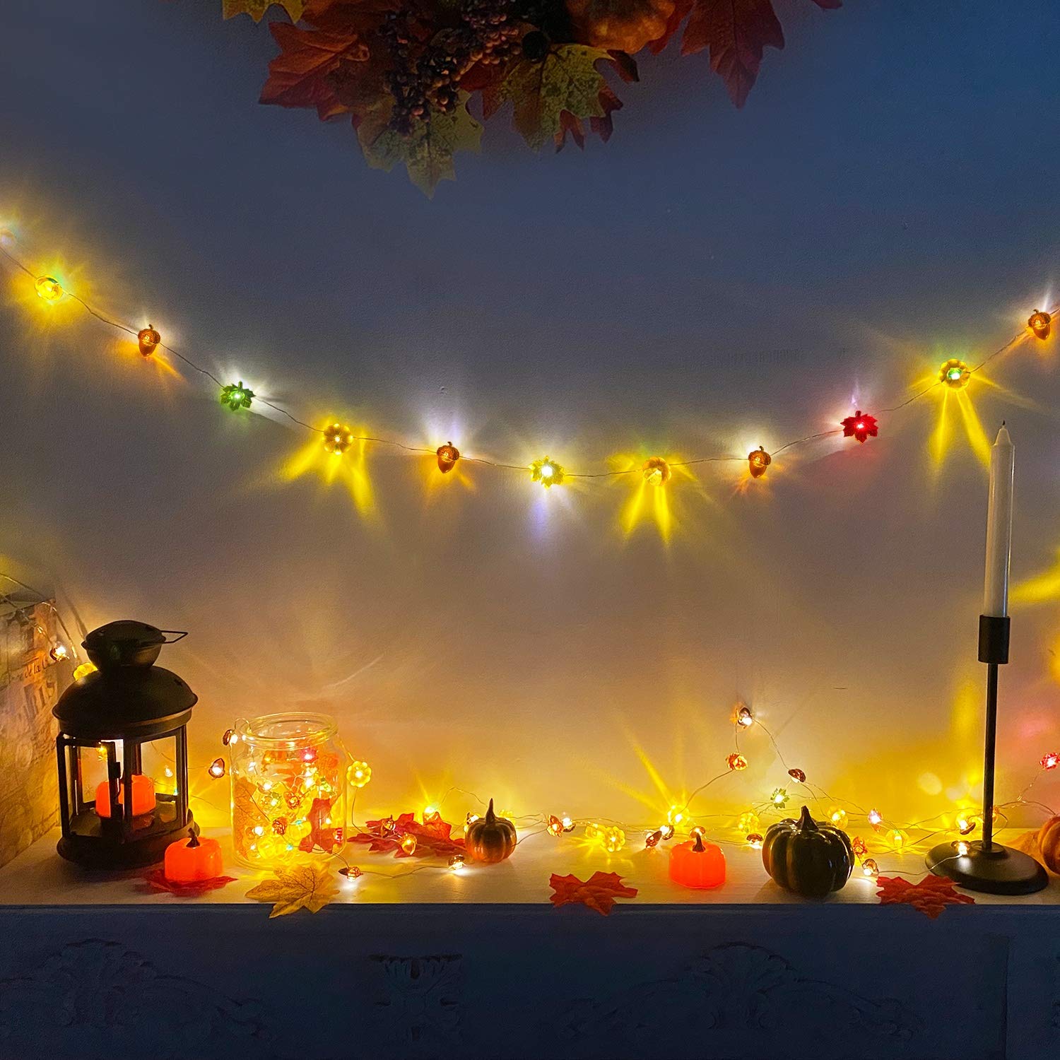 TURNMEON Fall Decor 30LED/10Ft 3D Pumpkin Lights Thanksgiving Fall Decorations for Home, 3 in 1 Battery Powered Fall Lights Pumpkin Decor, Fall Garland Autumn Indoor Outdoor Christmas Halloween Decor - Image 5