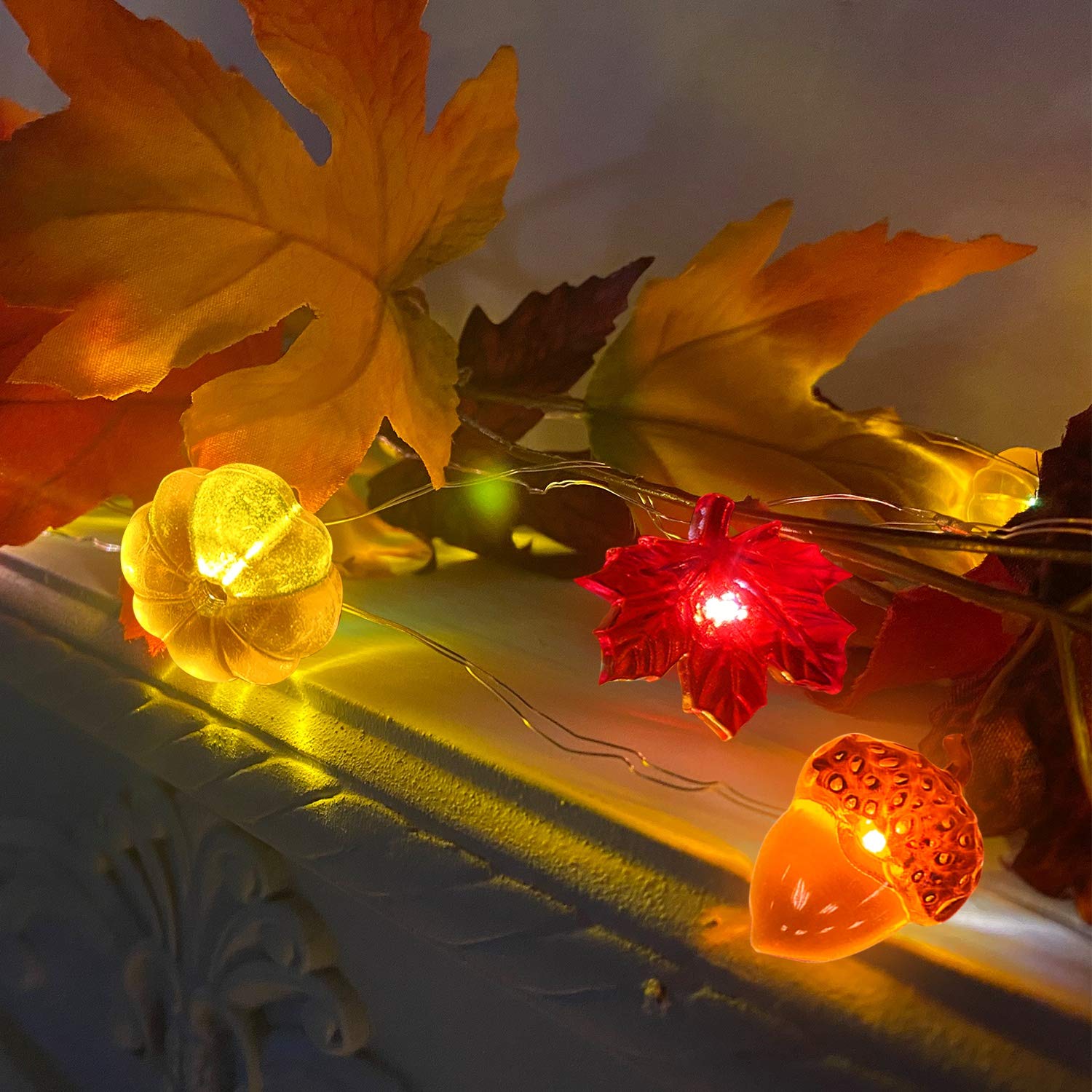 TURNMEON Fall Decor 30LED/10Ft 3D Pumpkin Lights Thanksgiving Fall Decorations for Home, 3 in 1 Battery Powered Fall Lights Pumpkin Decor, Fall Garland Autumn Indoor Outdoor Christmas Halloween Decor - Image 6
